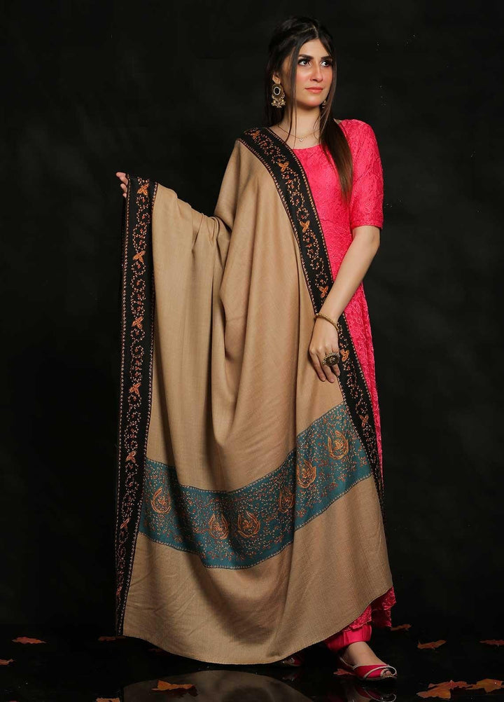 Sanaulla Exclusive Range Embroidered Pashmina  Shawl MIR-19 Ferozi - Pashmina Shawls