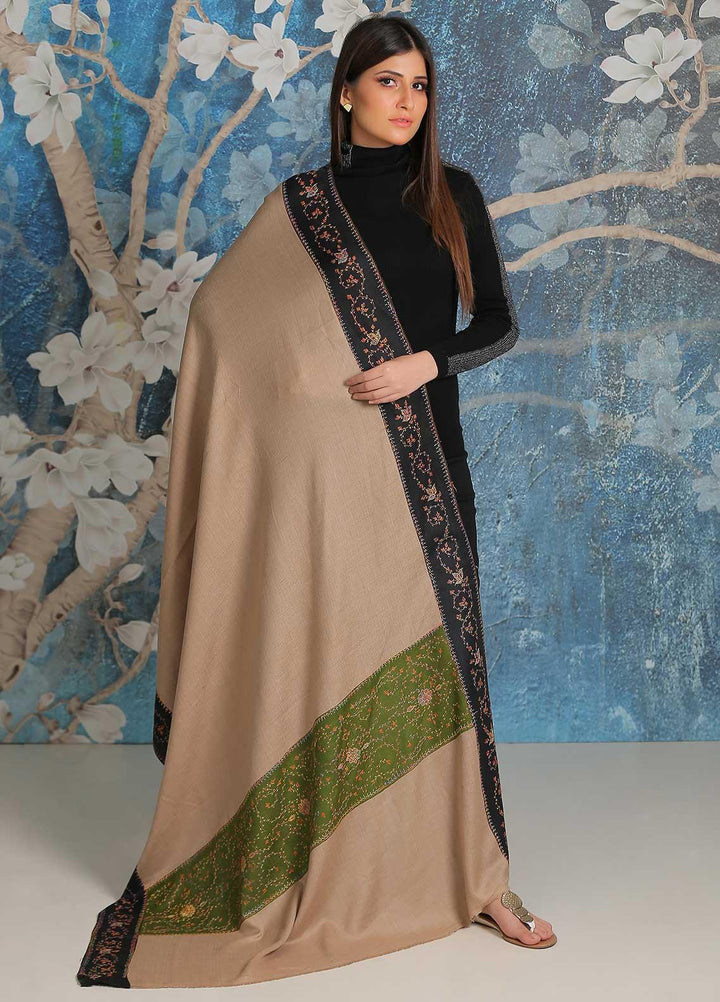 Sanaulla Exclusive Range Embroidered Pashmina  Shawl SU21PP MIR-19 Green - Pure Pashmina Shawls