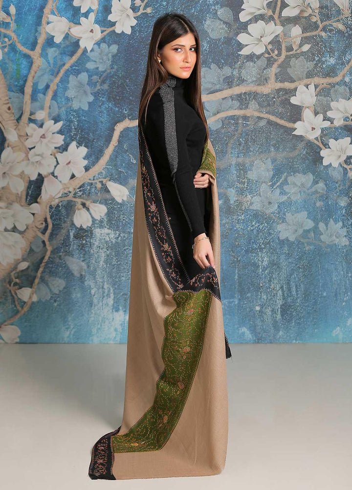 Sanaulla Exclusive Range Embroidered Pashmina  Shawl SU21PP MIR-19 Green - Pure Pashmina Shawls