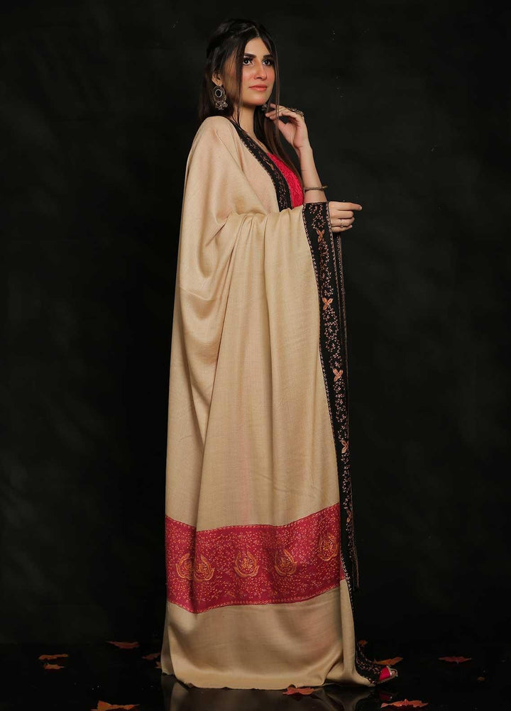 Sanaulla Exclusive Range Embroidered Pashmina  Shawl MIR-19 Pink 1 - Pashmina Shawls