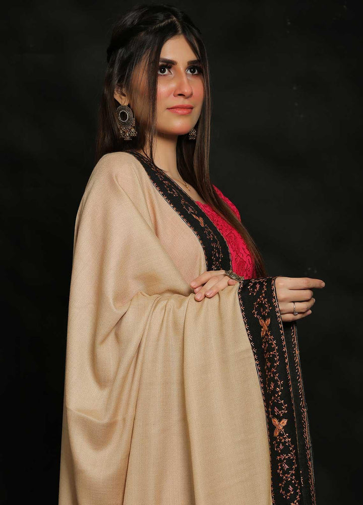 Sanaulla Exclusive Range Embroidered Pashmina  Shawl MIR-19 Pink 1 - Pashmina Shawls