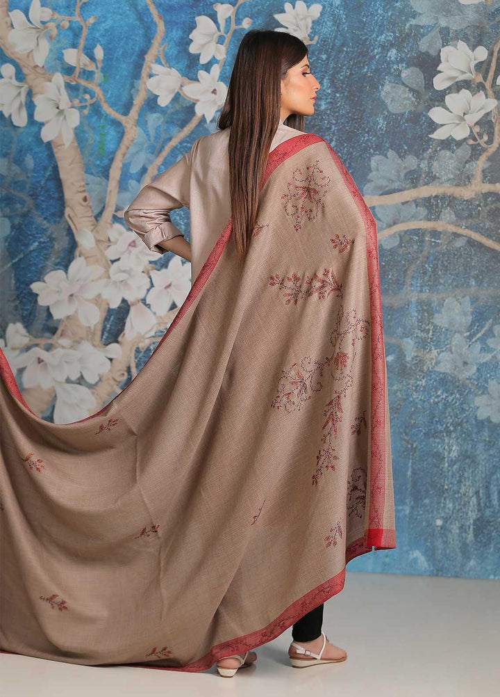 Sanaulla Exclusive Range Embroidered Pashmina  Shawl SU21PP MIR-20 Brown 23 - Pure Pashmina Shawls