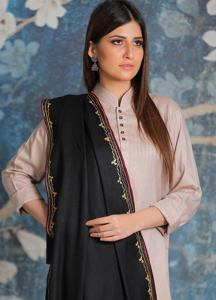 Sanaulla Exclusive Range Embroidered Pashmina  Shawl SU21PP MIR-23 Black 3 - Pure Pashmina Shawls