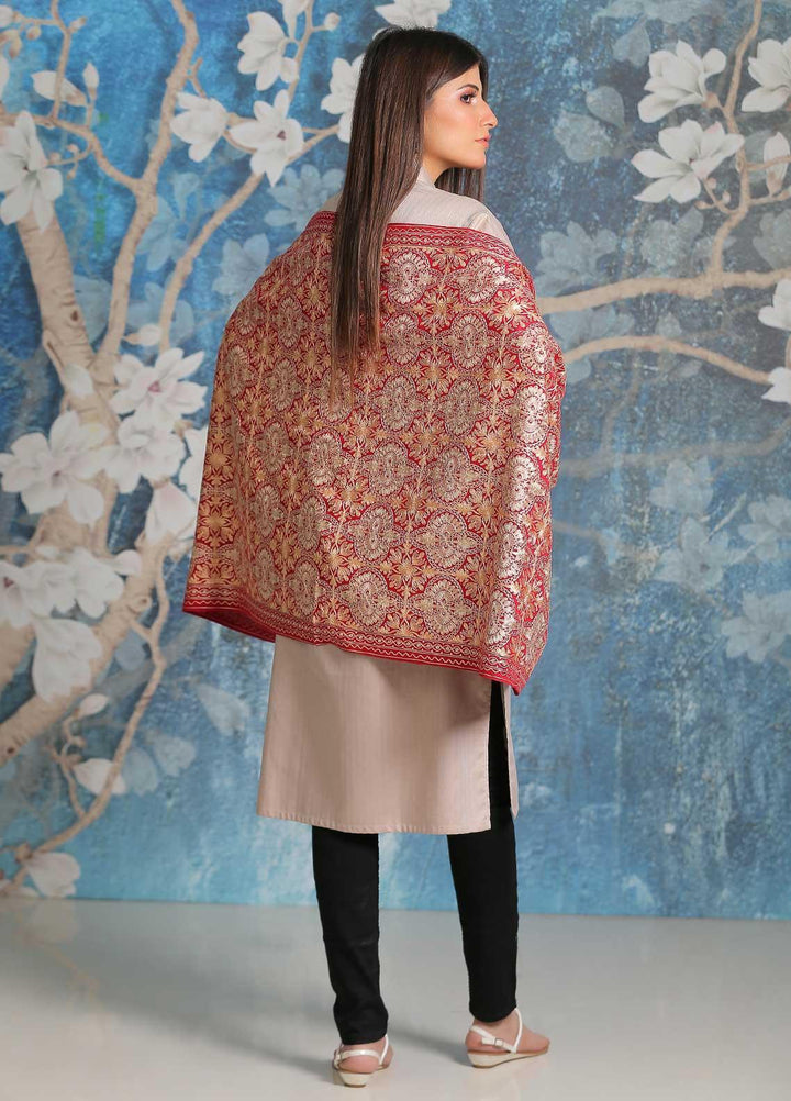 Sanaulla Exclusive Range Embroidered Pashmina  Shawl SU21PP MIR-24 Pink 2 - Pure Pashmina Shawls