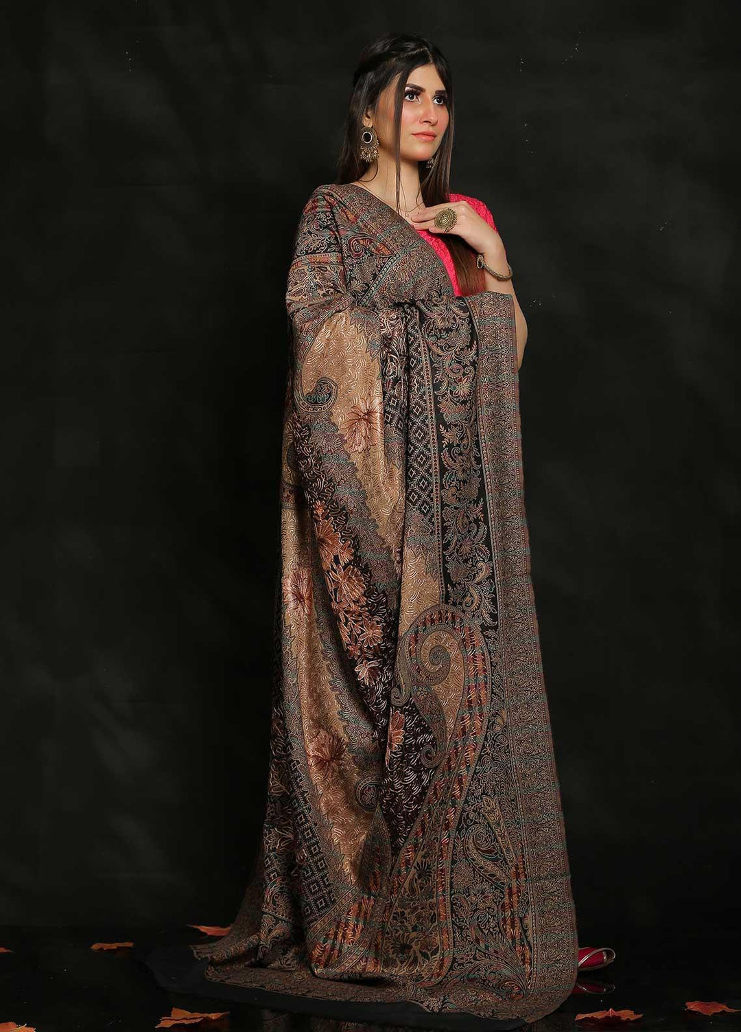 Sanaulla Exclusive Range Embroidered Pashmina  Shawl MIR-25 Blue 1 - Pashmina Shawls