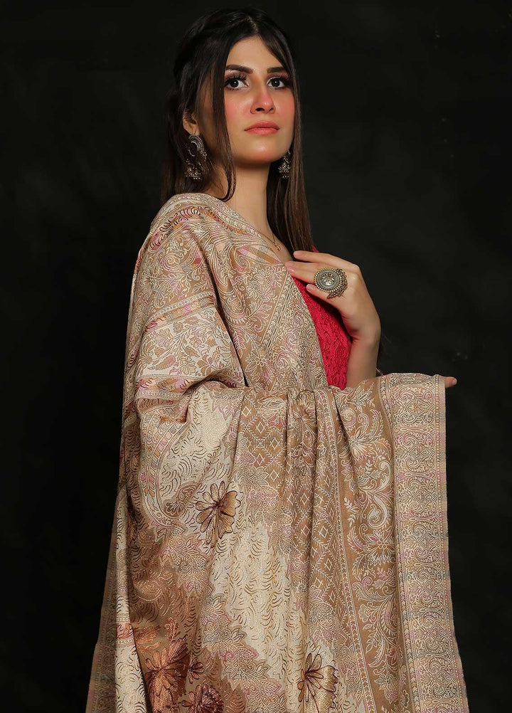 Sanaulla Exclusive Range Embroidered Pashmina  Shawl MIR-25 Fawn 2 - Pashmina Shawls