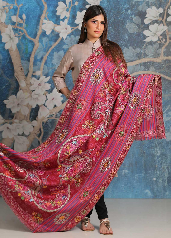 Sanaulla Exclusive Range Embroidered Pashmina  Shawl SU21PP MIR-25 Pink - Pure Pashmina Shawls