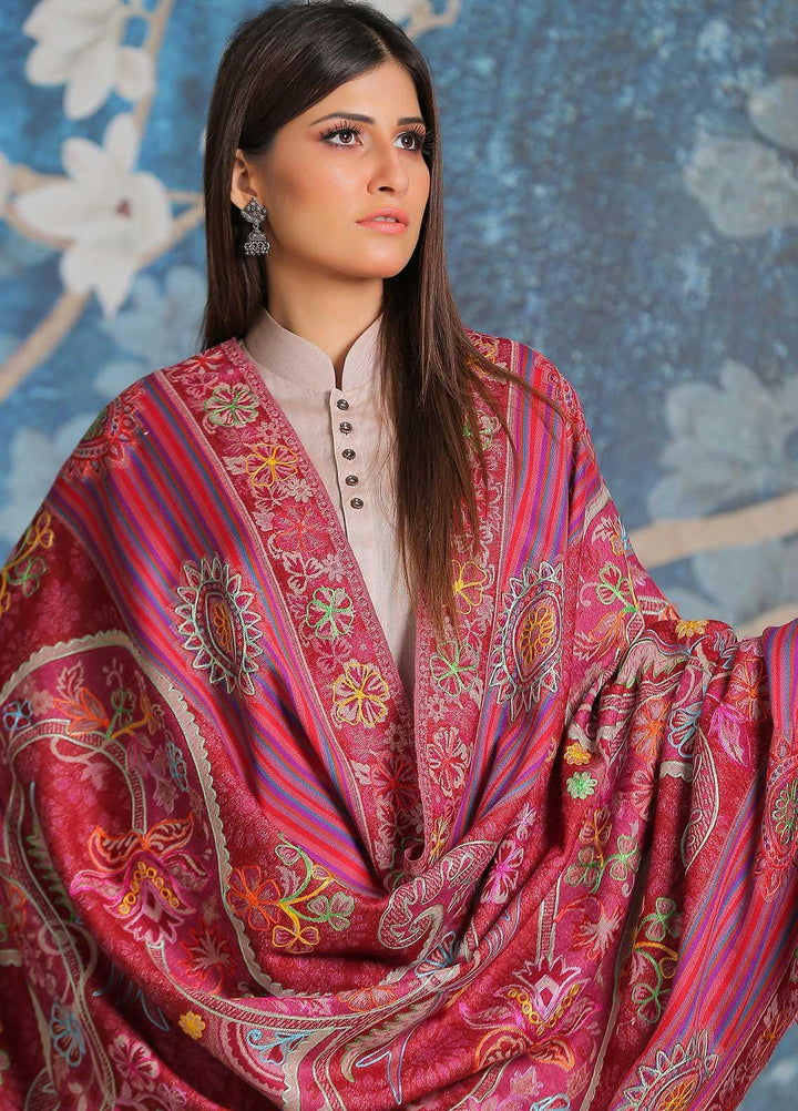 Sanaulla Exclusive Range Embroidered Pashmina  Shawl SU21PP MIR-25 Pink - Pure Pashmina Shawls