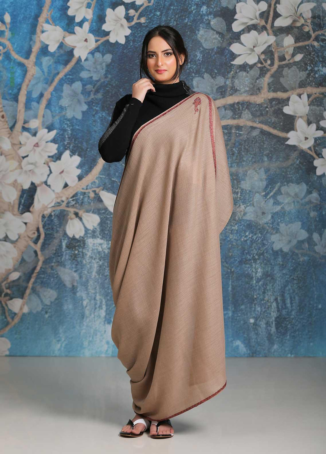 Sanaulla Exclusive Range  Pashmina  Shawl SU21PP MIR-27 Brown 1 - Pure Pashmina Shawls