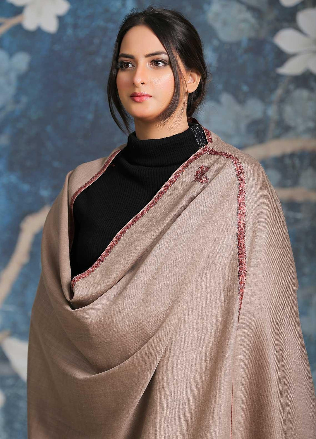 Sanaulla Exclusive Range  Pashmina  Shawl SU21PP MIR-27 Brown 2 - Pure Pashmina Shawls