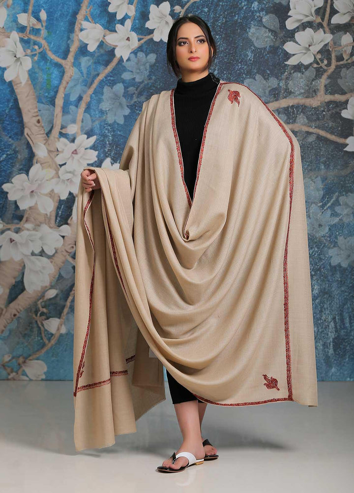 Sanaulla Exclusive Range  Pashmina  Shawl SU21PP MIR-27 Fawn 2 - Pure Pashmina Shawls