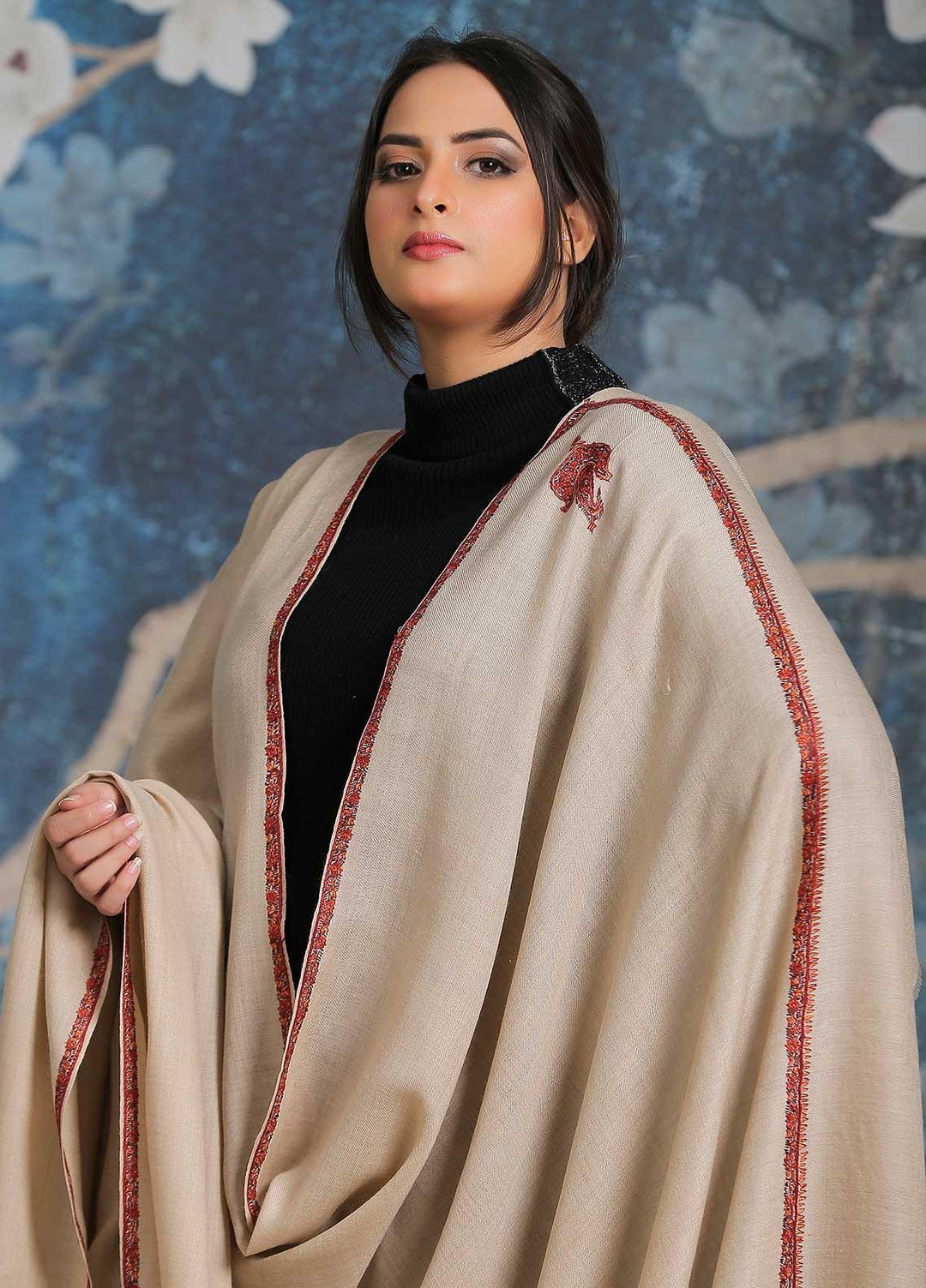 Sanaulla Exclusive Range  Pashmina  Shawl SU21PP MIR-27 Fawn 2 - Pure Pashmina Shawls