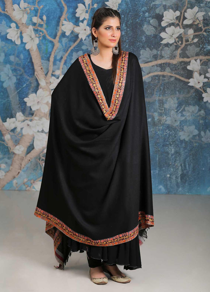 Sanaulla Exclusive Range Embroidered Pashmina  Shawl SU21PP MIR-28 Black 2 - Pure Pashmina Shawls