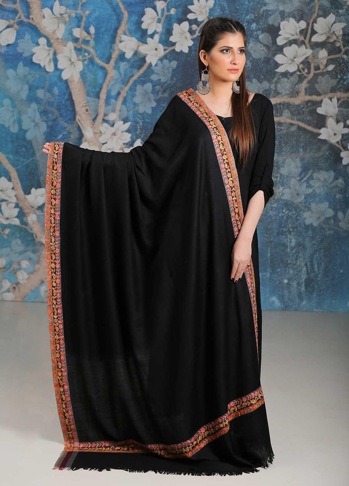 Sanaulla Exclusive Range Embroidered Pashmina  Shawl SU21PP MIR-28 Black 2 - Pure Pashmina Shawls