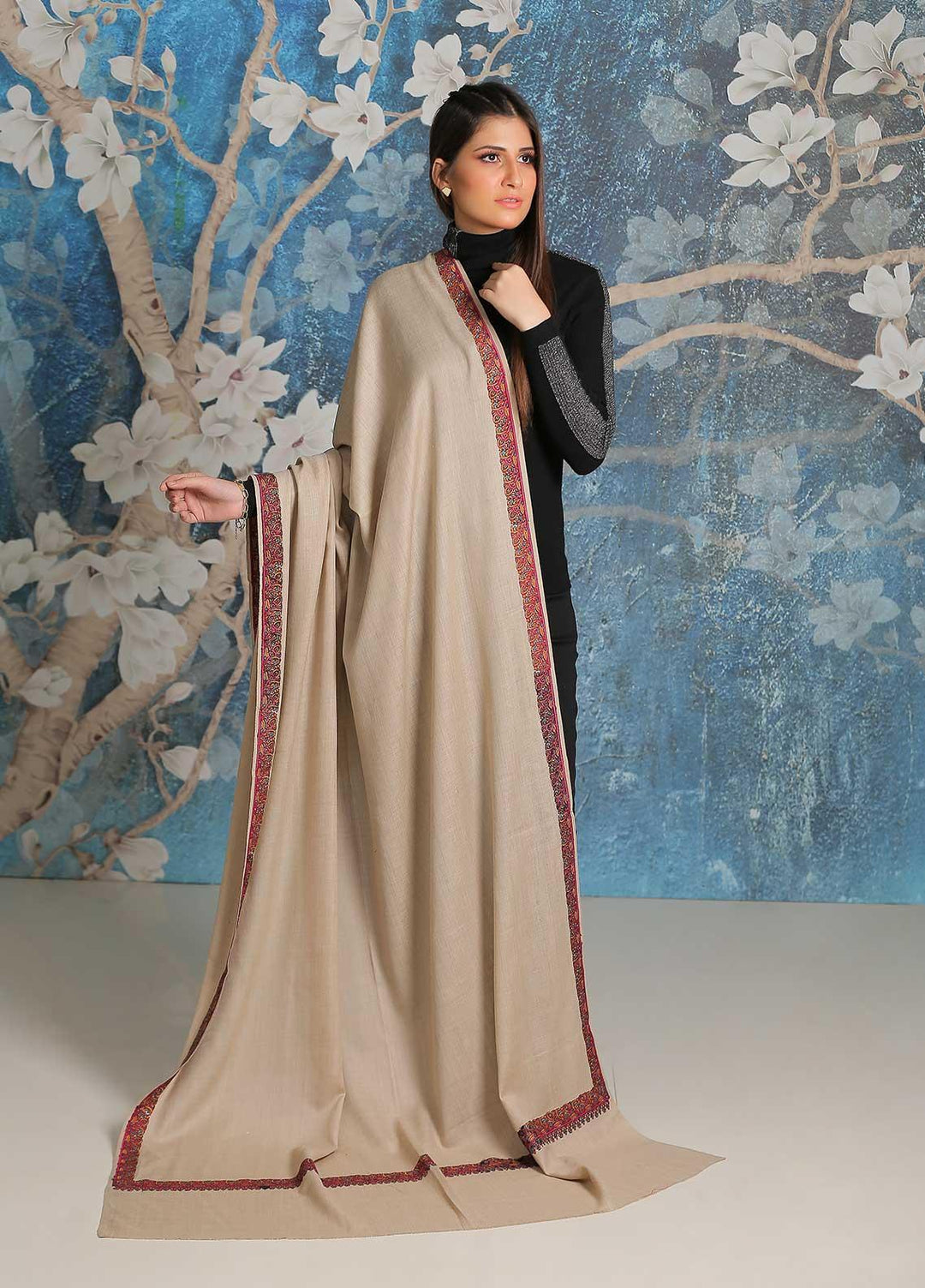 Sanaulla Exclusive Range  Pashmina  Shawl SU21PP MIR-29 Fawn 1 - Pure Pashmina Shawls