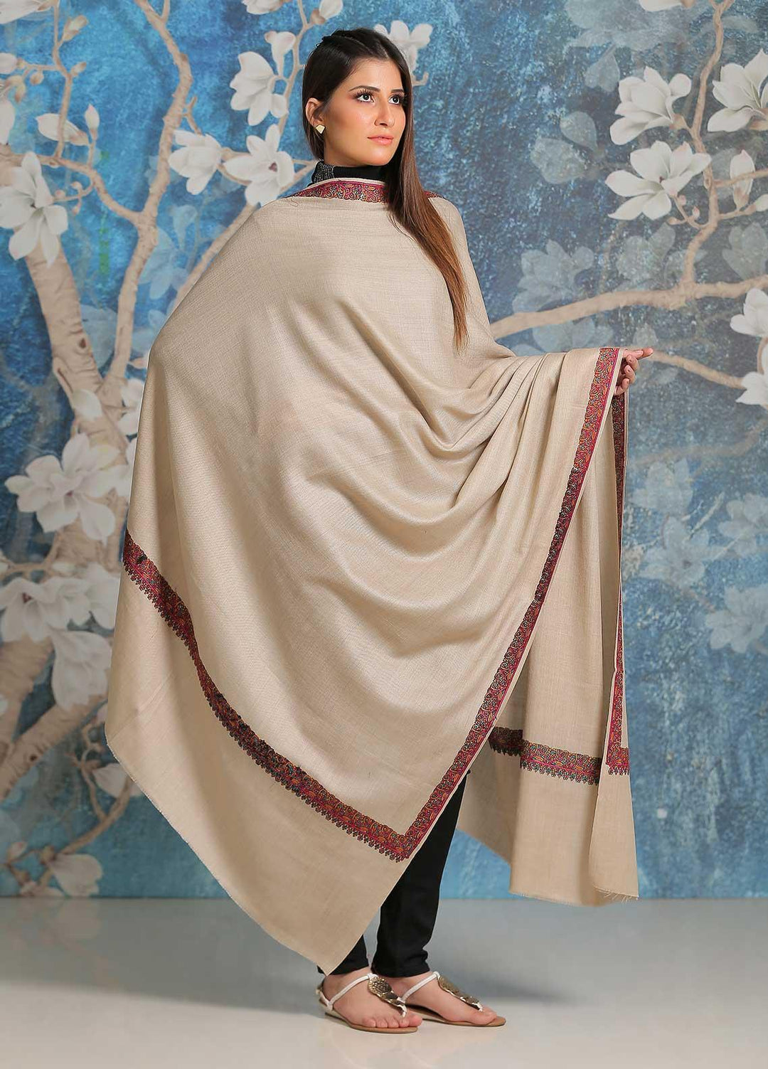 Sanaulla Exclusive Range  Pashmina  Shawl SU21PP MIR-29 Fawn 1 - Pure Pashmina Shawls