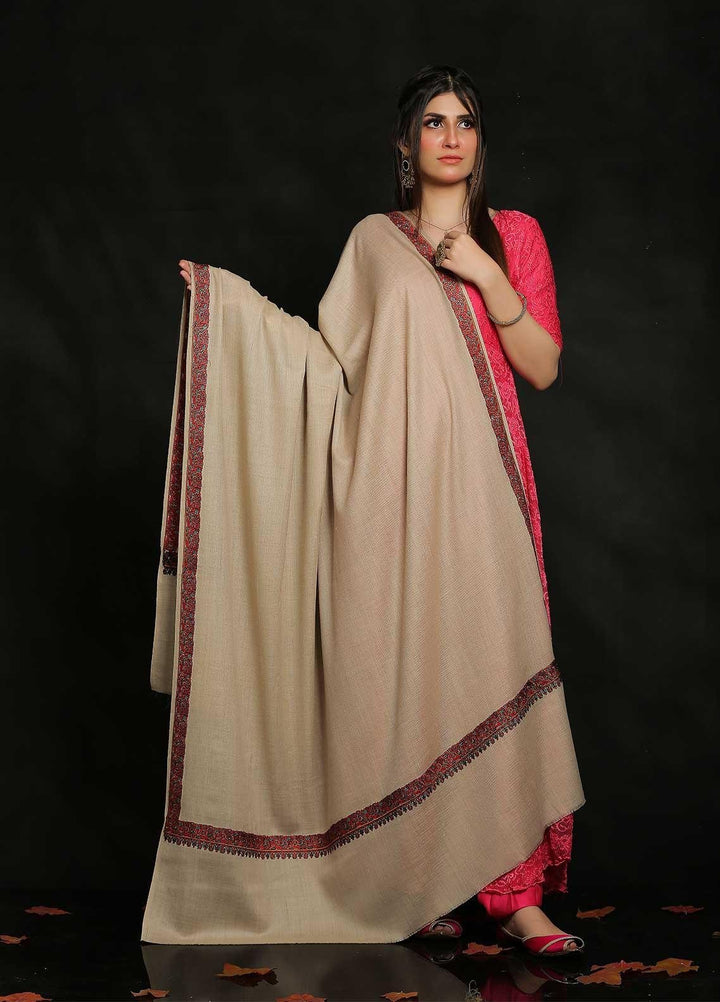 Sanaulla Exclusive Range Embroidered Pashmina  Shawl MIR-29 Fawn 3 - Pashmina Shawls