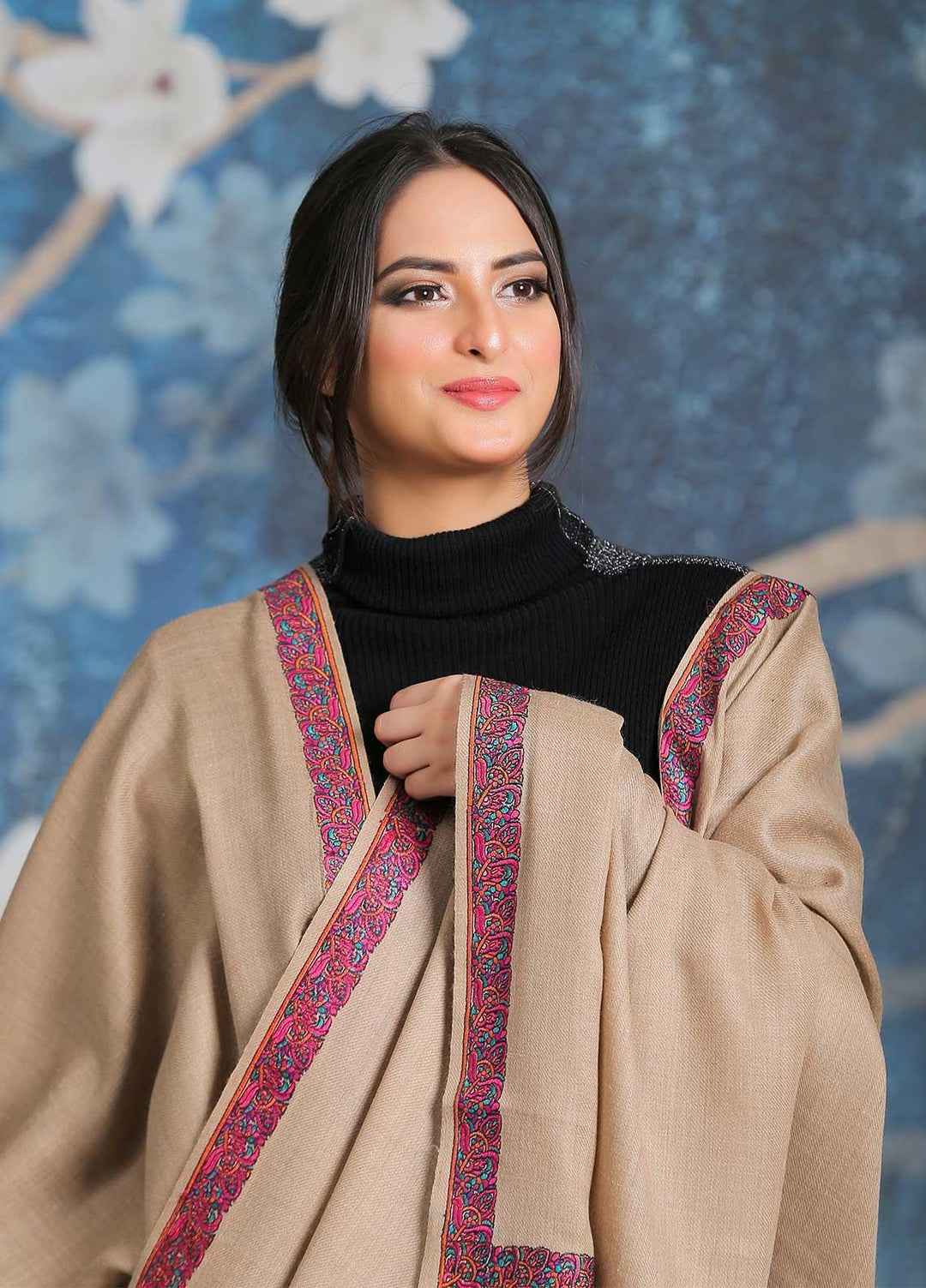 Sanaulla Exclusive Range  Pashmina  Shawl SU21PP MIR-29 Fawn 5 - Pure Pashmina Shawls