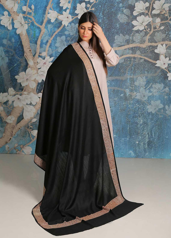 Sanaulla Exclusive Range  Pashmina  Shawl SU21PP MIR-30 Black - Pure Pashmina Shawls