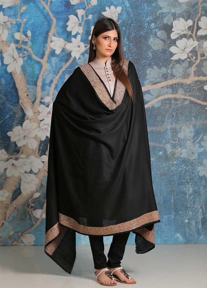 Sanaulla Exclusive Range  Pashmina  Shawl SU21PP MIR-30 Black - Pure Pashmina Shawls