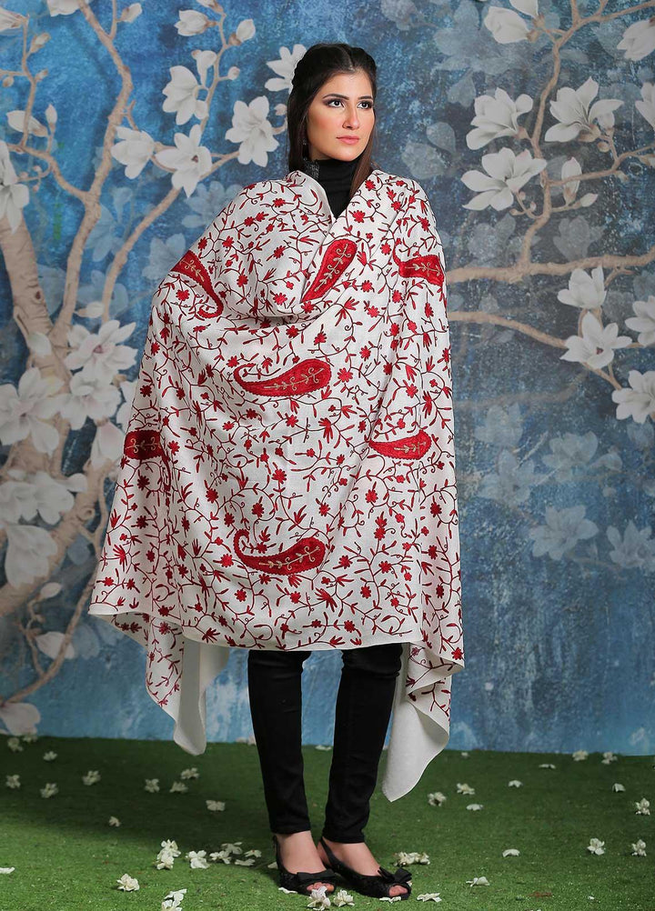 Sanaulla Exclusive Range Embroidered Pashmina  Shawl SU21PP MIR-31 Fawn 3 - Pure Pashmina Shawls