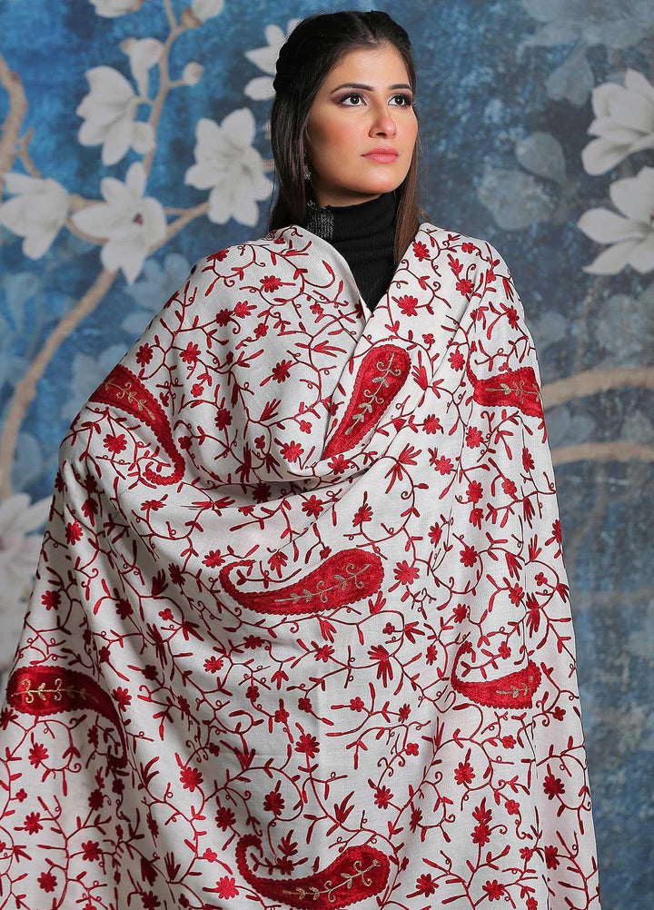 Sanaulla Exclusive Range Embroidered Pashmina  Shawl SU21PP MIR-31 Fawn 3 - Pure Pashmina Shawls