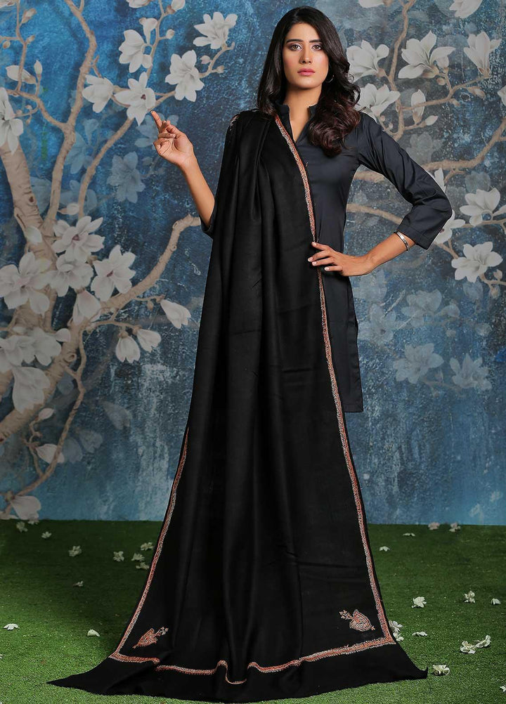 Sanaulla Exclusive Range  Pashmina  Shawl SU21PP MIR-32 Black - Pure Pashmina Shawls