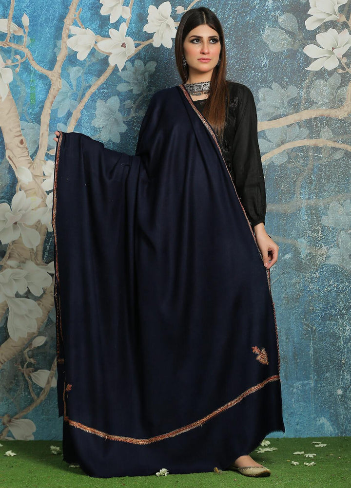Sanaulla Exclusive Range Embroidered Pashmina  Shawl MIR-32 Blue - Pashmina Shawls