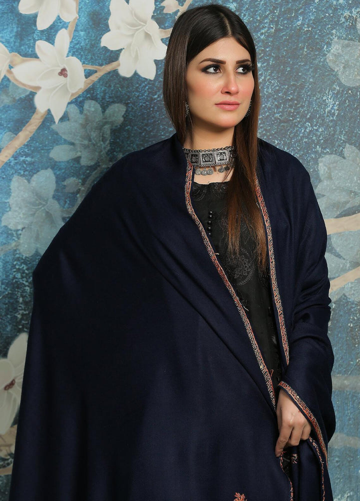 Sanaulla Exclusive Range Embroidered Pashmina  Shawl MIR-32 Blue - Pashmina Shawls
