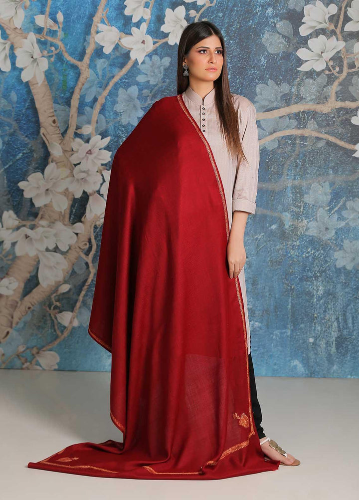 Sanaulla Exclusive Range Embroidered Pashmina  Shawl SU21PP MIR-32 Maroon - Pure Pashmina Shawls