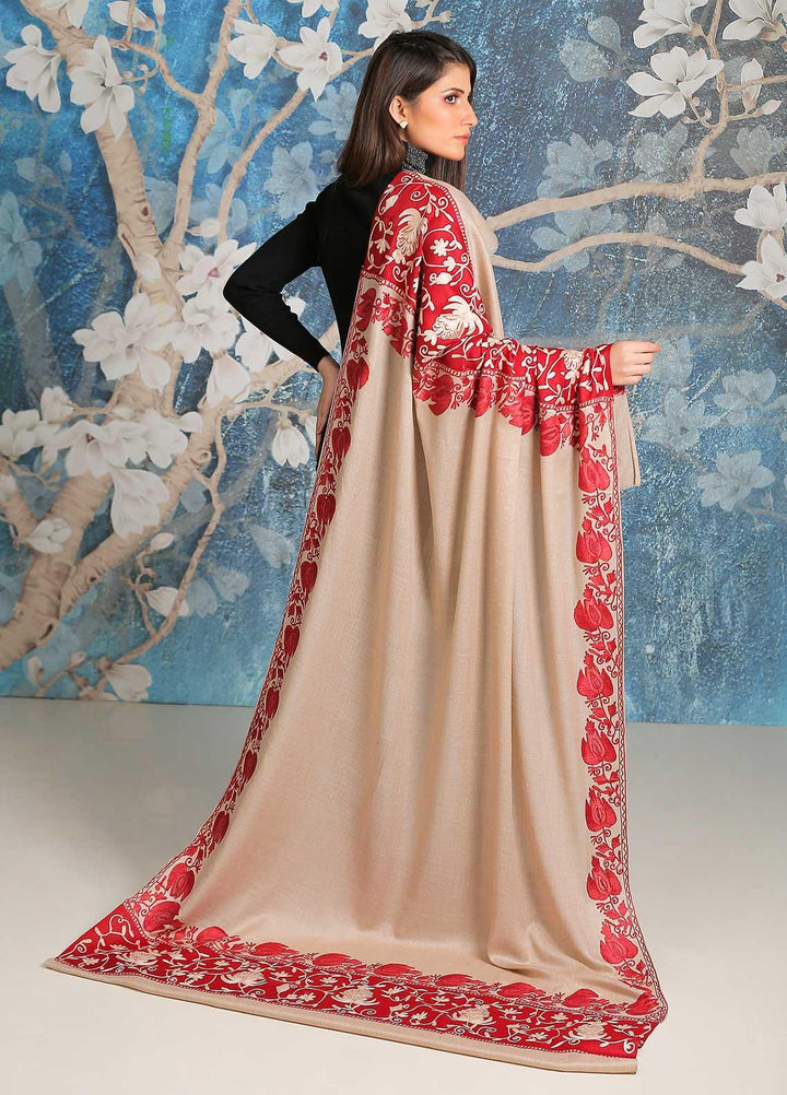 Sanaulla Exclusive Range Embroidered Pashmina  Shawl SU21PP MIR-33 Maroon 1 - Pure Pashmina Shawls