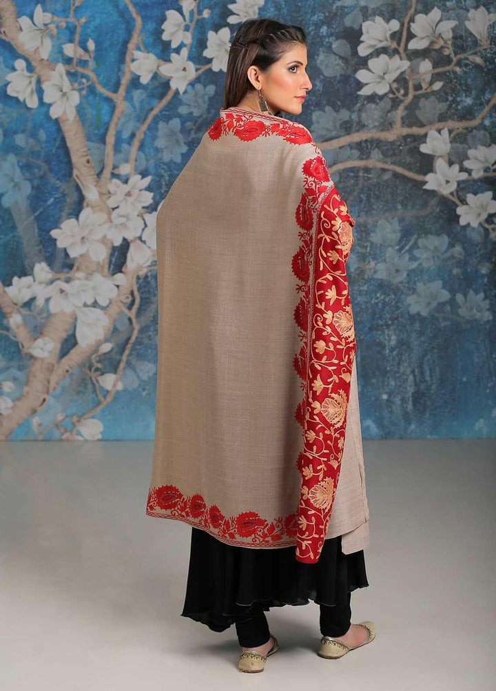 Sanaulla Exclusive Range Embroidered Pashmina  Shawl SU21PP MIR-33 Maroon 2 - Pure Pashmina Shawls