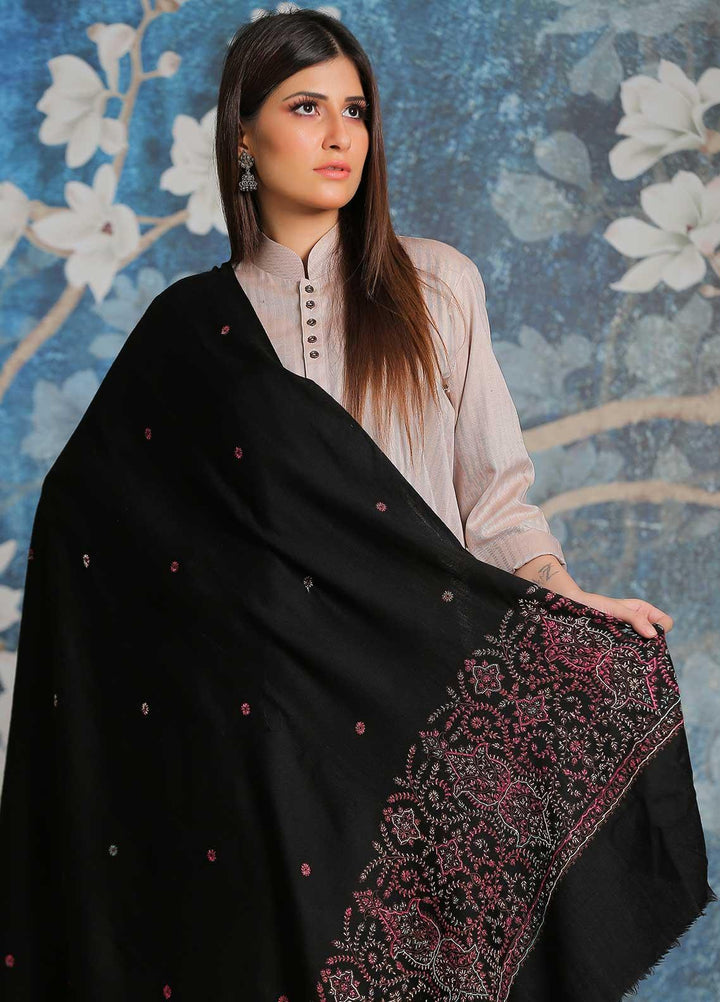 Sanaulla Exclusive Range Embroidered Pashmina  Shawl SU21PP MIR-35 Black - Pure Pashmina Shawls