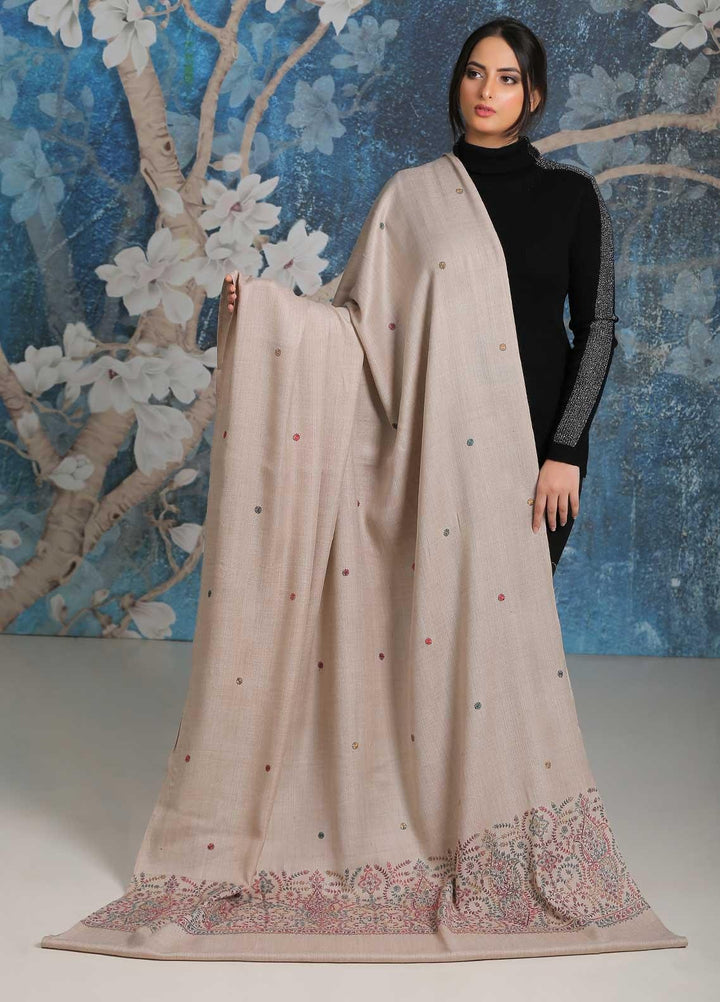 Sanaulla Exclusive Range Embroidered Pashmina  Shawl SU21PP MIR-35 Brown 2 - Pure Pashmina Shawls