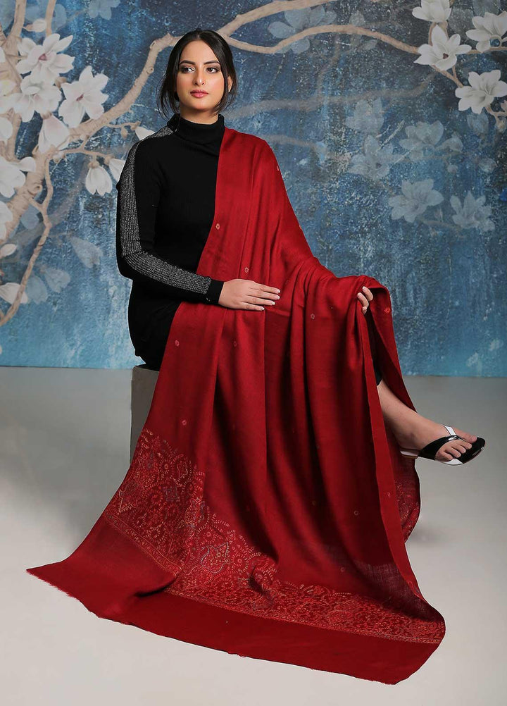 Sanaulla Exclusive Range Embroidered Pashmina  Shawl SU21PP MIR-35 Rust - Pure Pashmina Shawls