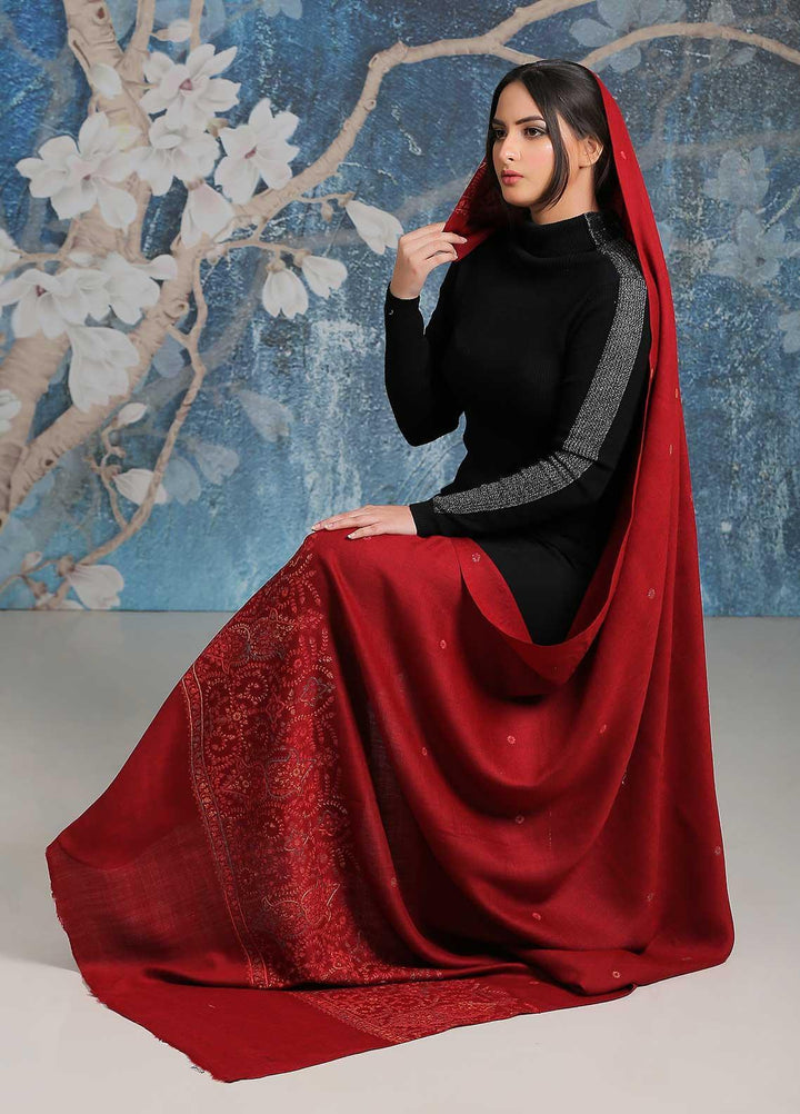 Sanaulla Exclusive Range Embroidered Pashmina  Shawl SU21PP MIR-35 Rust - Pure Pashmina Shawls