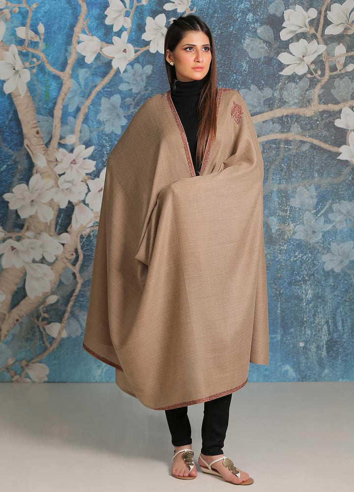 Sanaulla Exclusive Range  Pashmina  Shawl SU21PP MIR-38 Brown 1 - Pure Pashmina Shawls