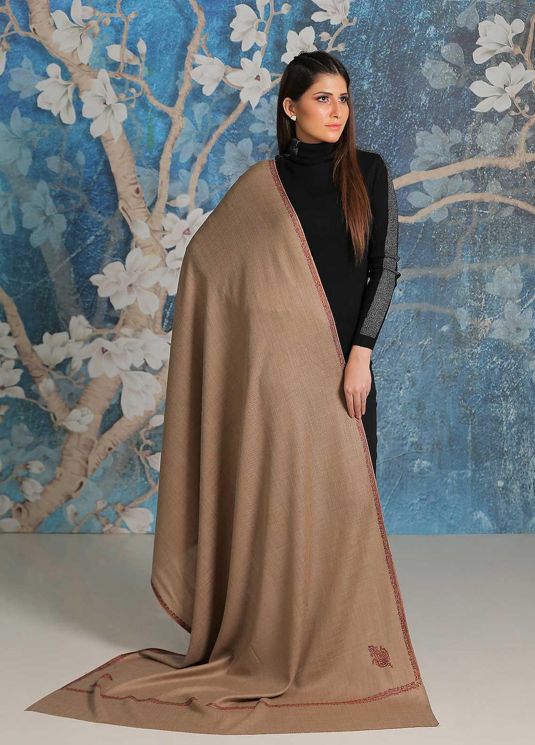 Sanaulla Exclusive Range  Pashmina  Shawl SU21PP MIR-38 Brown 1 - Pure Pashmina Shawls