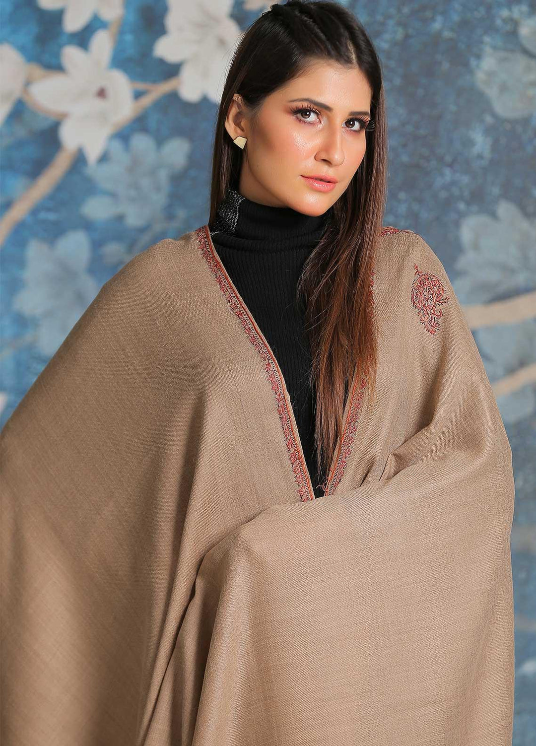 Sanaulla Exclusive Range  Pashmina  Shawl SU21PP MIR-38 Brown 1 - Pure Pashmina Shawls