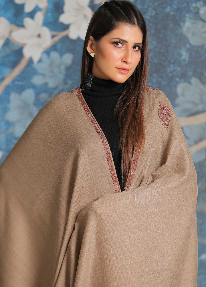 Sanaulla Exclusive Range  Pashmina  Shawl SU21PP MIR-38 Brown 1 - Pure Pashmina Shawls