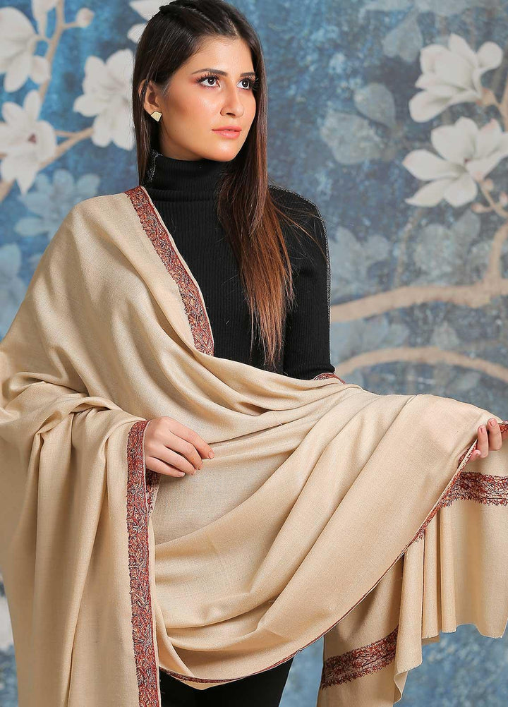 Sanaulla Exclusive Range  Pashmina  Shawl SU21PP MIR-39 Fawn 1 - Pure Pashmina Shawls