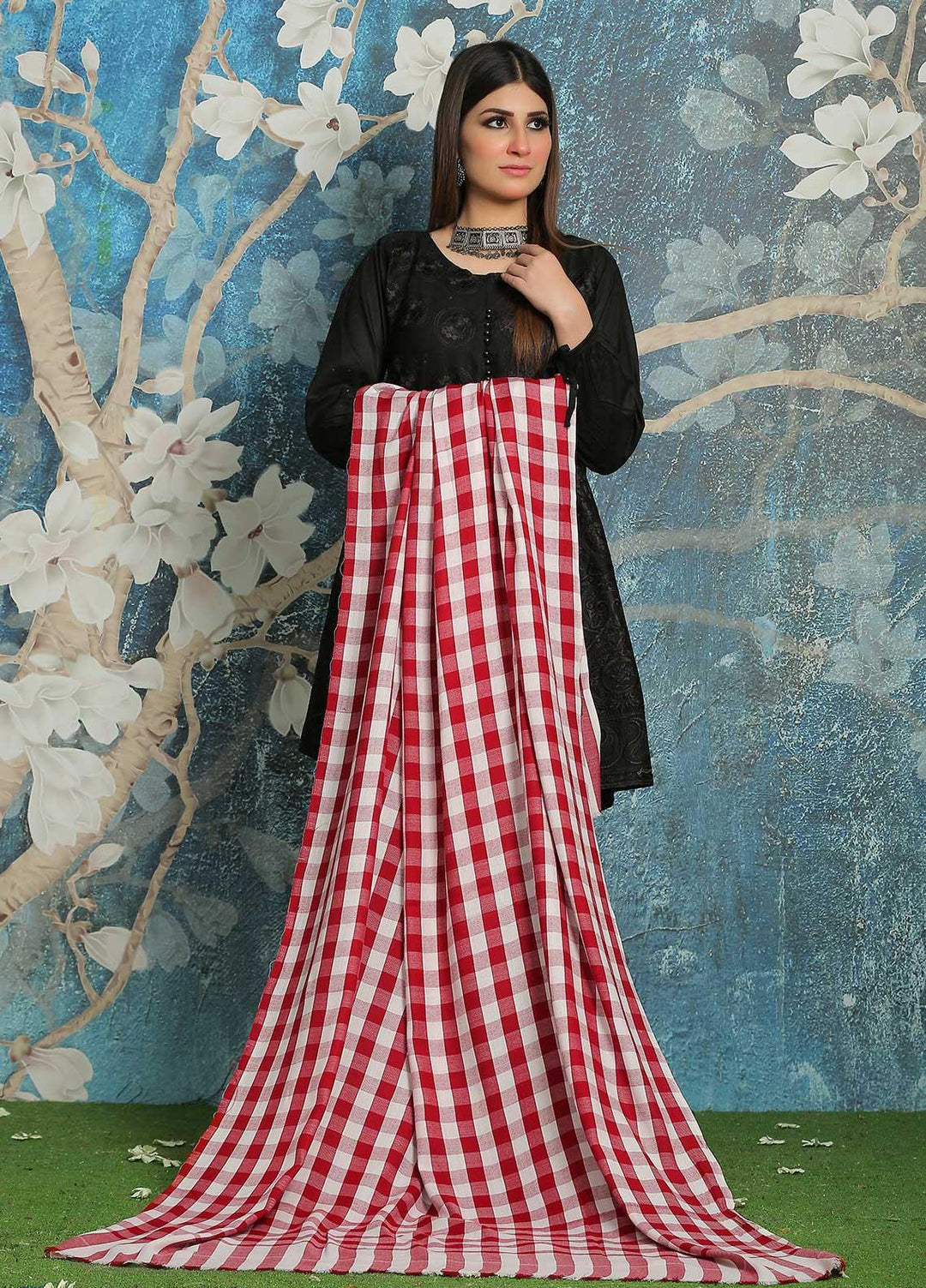 Sanaulla Exclusive Range Embroidered Pashmina  Shawl MIR-40 Red - Pashmina Shawls