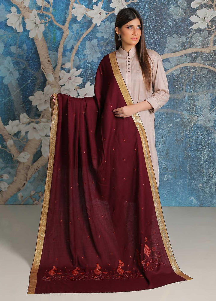 Sanaulla Exclusive Range Embroidered Pashmina  Shawl SU21PP MIR-41 Rust - Pure Pashmina Shawls