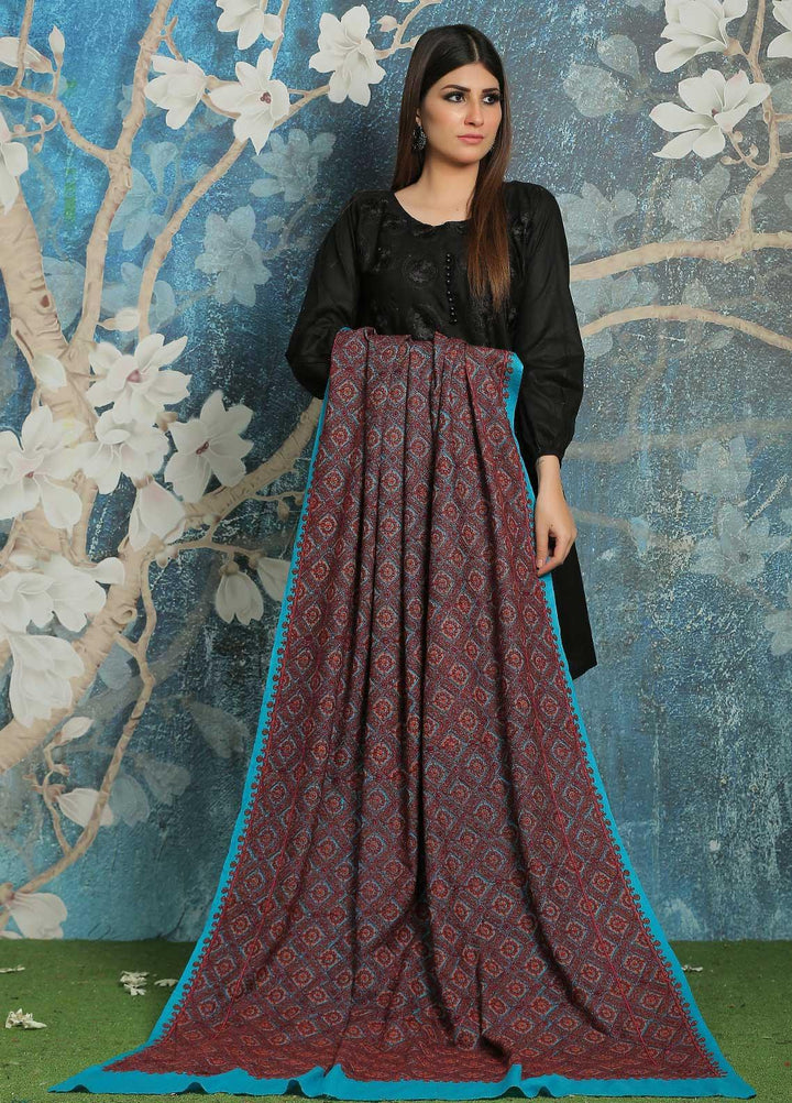 Sanaulla Exclusive Range Embroidered Pashmina  Shawl MIR-45 Ferozi 1 - Pashmina Shawls