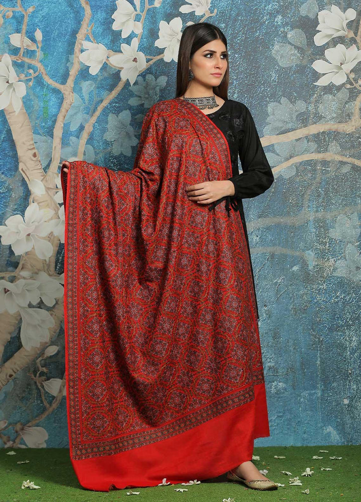 Sanaulla Exclusive Range Embroidered Pashmina  Shawl MIR-45 Red - Pashmina Shawls