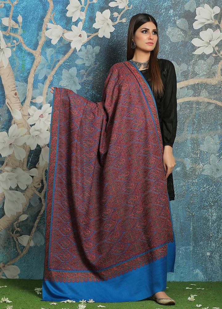 Sanaulla Exclusive Range Embroidered Pashmina  Shawl MIR-45 SK Blue - Pashmina Shawls