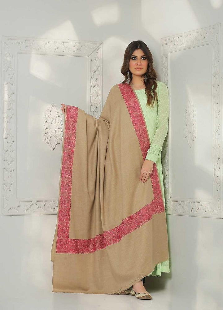 Sanaulla Exclusive Range Embroidered Pashmina  Shawl MIR-602-Beige - Pashmina Shawls