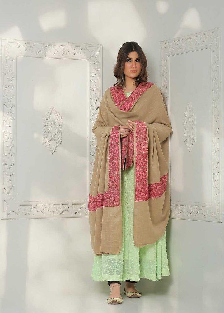 Sanaulla Exclusive Range Embroidered Pashmina  Shawl MIR-602-Beige - Pashmina Shawls
