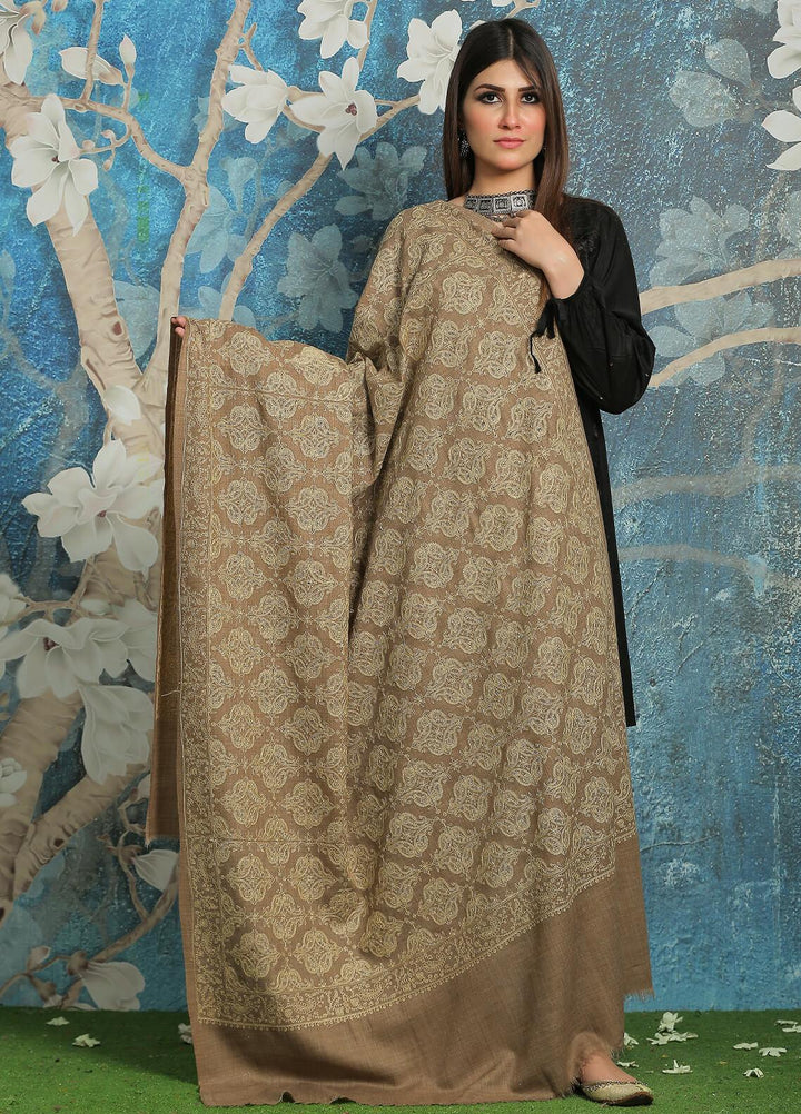 Sanaulla Exclusive Range Embroidered Pashmina  Shawl MIR-640 Brown - Pashmina Shawls