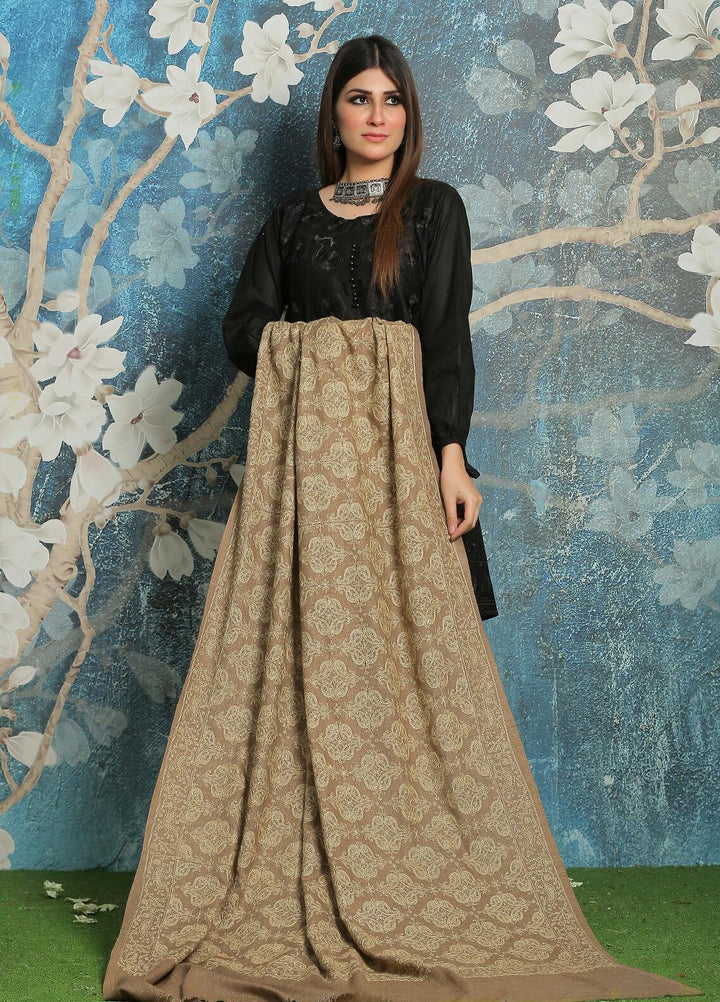 Sanaulla Exclusive Range Embroidered Pashmina  Shawl MIR-640 Brown - Pashmina Shawls